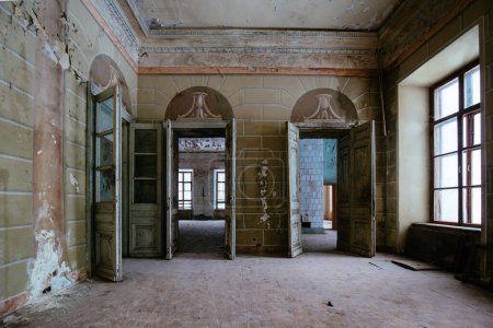 Photo for Old majestic abandoned historical mansion Pertovo-Dalnee, Moscow region, inside view. - Royalty Free Image