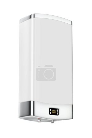 Digital storage water heater on white background