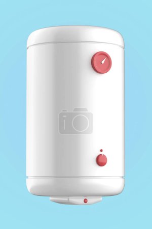 Téléchargez les photos : White simple electric water heater on blue background - en image libre de droit