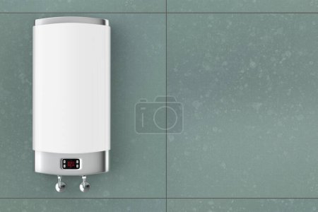 Téléchargez les photos : Electric storage water heater in the bathroom, front view - en image libre de droit