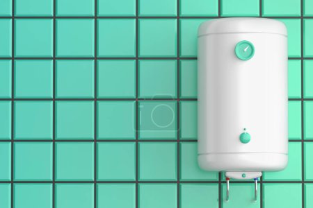 Téléchargez les photos : Simple electric water heater in the bathroom, front view - en image libre de droit