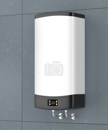 Téléchargez les photos : Chauffe-eau électrique carré dans la salle de bain - en image libre de droit
