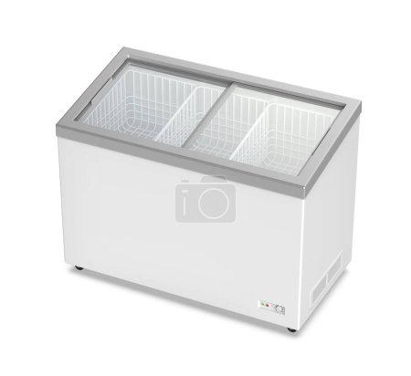 Photo for Double glass door chest freezer for ice creams, meat, vegetables and fruits - Royalty Free Image