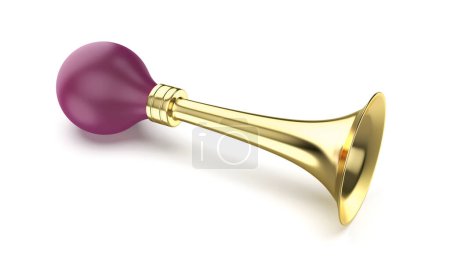 Golden bicycle bulb horn on white background