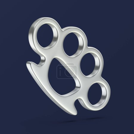 Photo for Silver brass knuckles on dark blue background - Royalty Free Image
