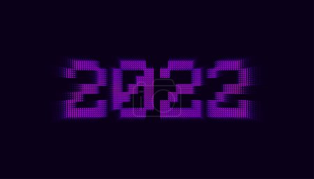 Ilustración de Feliz año nuevo 2022 Tecnología de visión Diseño de texto con profundidad de efecto de campo. Plantilla de diseño Digital Pixel 2022, Tarjeta, Banner. Tecnología Ciencia Felicitaciones Banner. Ilustración vectorial. - Imagen libre de derechos