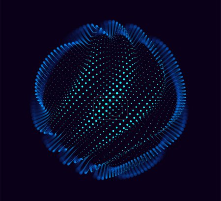 Illustration for Corrupted Point Sphere. Globe Grid Broken Glitched Structure. 3D Sphere Object of Blue Particles. Vector Illustration. - Royalty Free Image
