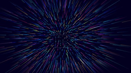 Illustration for Science Fiction Space Travel, Hyper Warp, Teleport, Hyper Speed of Light Jump Effect Concept. Abstract Circular Geometric Background. Vector Speed Lines Stars Illustration. - Royalty Free Image