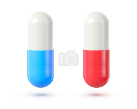 Illustration for Red and Blue Pills. Medical Pills from the Matrix. Important Choice Metaphor. Decision Symbol Concept. Vector Illustration. - Royalty Free Image