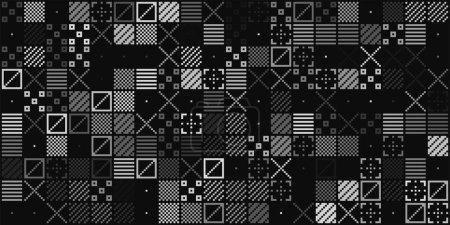 Ilustración de Resumen Pixel Symbols Vector Pattern (en inglés). Geométrico Retro Juego de ordenador Estilo Textura. Arte Generativo Tech Vector Illustration. Cuadrícula de formas de píxeles. - Imagen libre de derechos