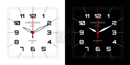 Illustration for Square Smartwatch Faces Mechanical Style Set. Black and White Fitness Watch Design. Technology Electronic Gadgets, Wristwatch Design. Vector Illustration. - Royalty Free Image