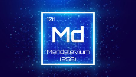 Mendelevium. Periodensystem Element. Chemische Elementkarte mit Anzahl und Atomgewicht. Design for Education, Labor, Science Class. Vektorillustration. 