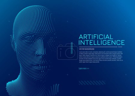 Illustration for AI. Artificial Intelligence Concept. Abstract Digital Particles Human Face. Robotics Concept. Point Cloud Particles Wireframe Head Science Fiction Concept. Vector Illustration. Deep Learning Art. - Royalty Free Image