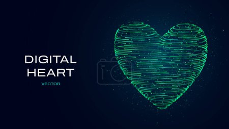 Téléchargez les illustrations : Forme de coeur dans le style wireframe, technologie numérique et concept de connexion numérique - en licence libre de droit