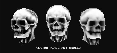 Téléchargez les illustrations : Crânes vectoriels pixel art set, illustration vectorielle - en licence libre de droit