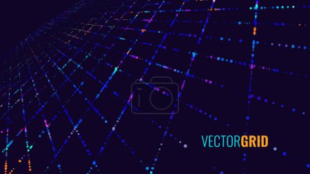 Illustration for Abstract Vector Grid. Dynamic Moving Squares Wave. Abstract Sound Visualization. Big Data Flow Digital Structure. Grid Data Technology. Vector Illustration. - Royalty Free Image