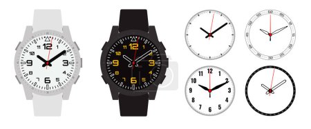 Illustration for Smartwatch Faces Mechanical Style Set. Black and White Fitness Watch Design with Different Bezels and Arrows. Technology Electronic Gadgets, Wristwatch Design. Vector Illustration. - Royalty Free Image