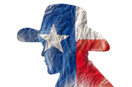 Téléchargez les photos : Silhouette de cow-boy avec drapeau texas sur fond de papier ridé - en image libre de droit