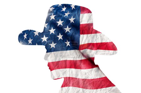 Téléchargez les photos : Silhouette de cow-boy avec drapeau de Floride sur fond de papier ridé - en image libre de droit