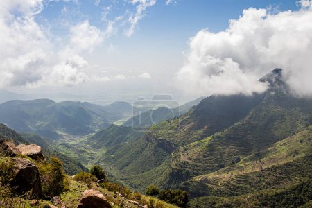 Amba Alaji in Ethiopia boasts a stunning landscape with majestic mountains, dramatic cliffs, and lush greenery, offering breathtaking vistas and a serene escape into nature's raw beauty. Peak of mountain has an elevation of 3,420 meters (11,220 feet)