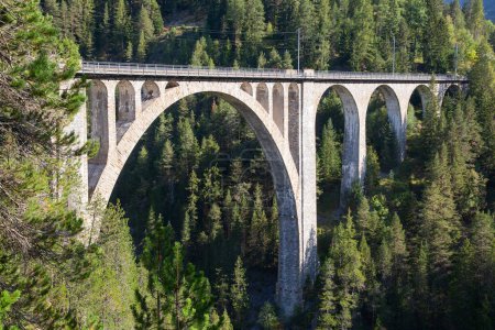 Téléchargez les photos : Célèbre viaduc Landwasser à proximité Filisur ville dans les Alpes suisses - en image libre de droit