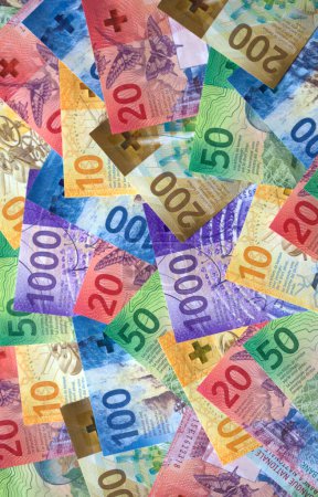 Foto de Colorful variety of Switzerland banknotes - Imagen libre de derechos