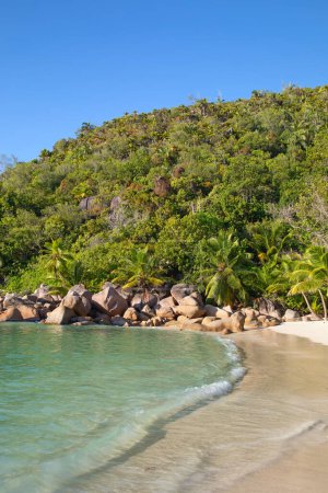 Téléchargez les photos : Célèbre plage de Petite Anse Kerlan sur l'île de Praslin, Seychelles - en image libre de droit