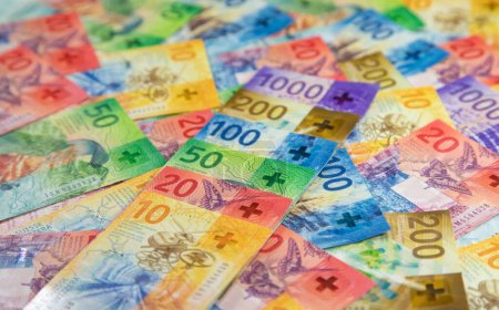 Colorful variety of Switzerland banknotes