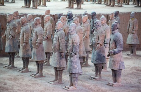 Photo for XIAN, CHINA - October 8, 2017: Famous Terracotta Army in Xi'an, China. The mausoleum of Qin Shi Huang, the first Emperor of China contains collection of terracotta sculptures of armored men and horses. - Royalty Free Image