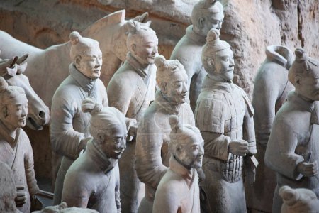 Photo for XIAN, CHINA - October 8, 2017: Famous Terracotta Army in Xi'an, China. The mausoleum of Qin Shi Huang, the first Emperor of China contains collection of terracotta sculptures of armored men and horses. - Royalty Free Image