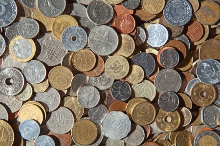 Photo for Collection of the old circulated coins, various countries and continents - Royalty Free Image