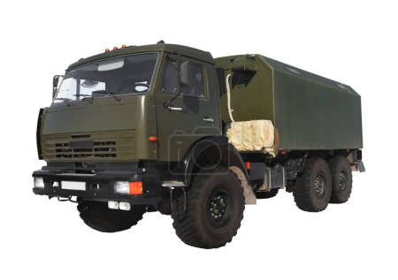 Foto de Huge powerful army Russia, Ukraine khaki truck KAMAZ. High quality photo - Imagen libre de derechos