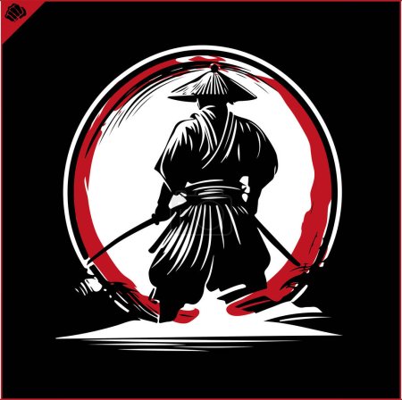 Samurai. Guerrero de Japón con Katana Sward. Logo gráfico. Vector EPS