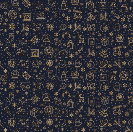 Illustration for Sweet Merry Christmas seamless pattern. Cute characters and symbols. Holiday background in cartoon style. - Royalty Free Image