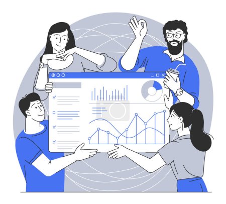 Illustration for Teamwork business collection. Workflow and business process concept. People launching startup. Flat vector illustration. - Royalty Free Image
