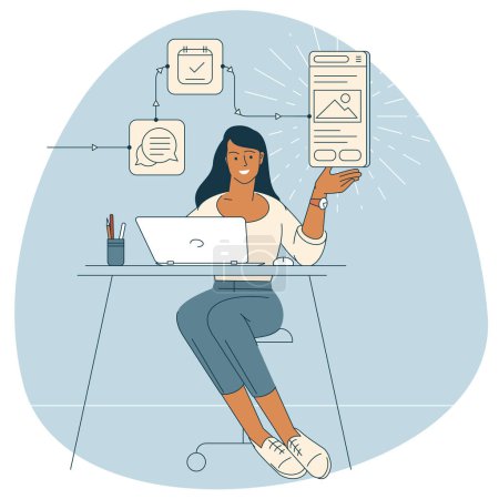 Illustration for Software, app and web and development concept. Product manager at work. Trendy vector style - Royalty Free Image