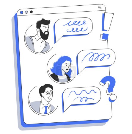 Illustration for Chat messages screenshot, mobile phone screen. Man, woman chatting, messaging using chat app or social network. Conversation and sending messages vector concept. - Royalty Free Image