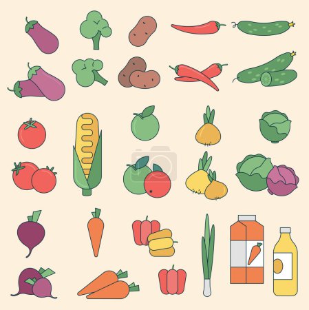 Illustration for Vegetable vegetarian minimal thin line color web icon vector logo and design element set. - Royalty Free Image