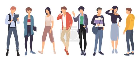 Illustration for Group of young colleagues standing together. Office workers, students, young generation. Flat design vector conceptof team of cute professionals. - Royalty Free Image