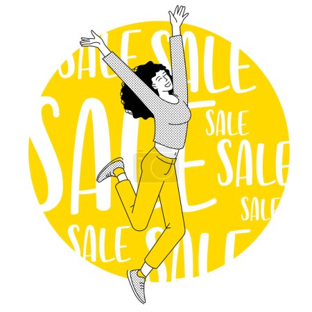 Illustration for Happy shopping. Black Friday, seasonal big sale and clearence. Online and offline shopping black and yellow vector concept. - Royalty Free Image