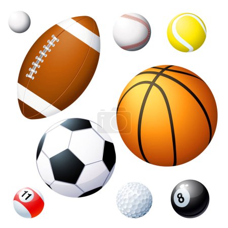 Illustration for Sports balls vector set. Illustration of soccer and baseball, football game and tennis - Royalty Free Image