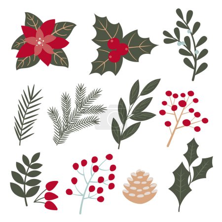 Photo for Christmas branches and berries, new year greeting card floral design vector elements and symbols - Royalty Free Image