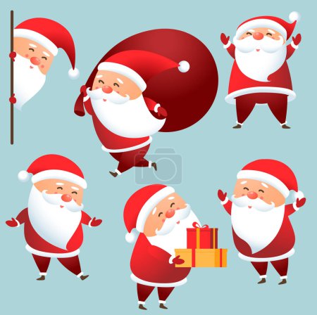 Illustration for Flat design collection of Christmas Santa characters. Various activities and poses. New Year icon set. - Royalty Free Image