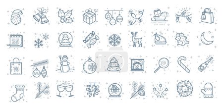 Illustration for Flat design Christmas line icon vector set. New year signs for web design and mobile app. Outline style pictogram collection. - Royalty Free Image