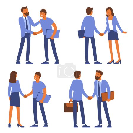 Photo for People shaking hands. Isolated on white. Flat cartoon style characters vector illustration set. - Royalty Free Image