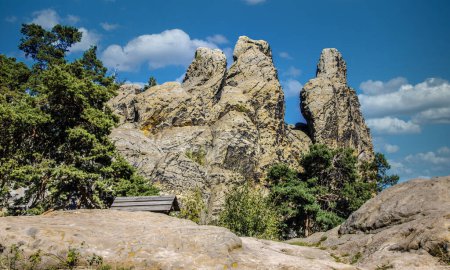 parte del Muro del Diablo (Teufelsmauer), una formación rocosa hecha de piedra arenisca, montañas Harz, Alemania