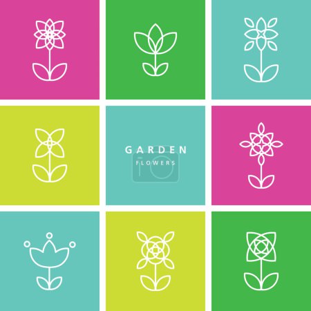 Ilustración de Flowers - set of flowers - decorative design element - Imagen libre de derechos