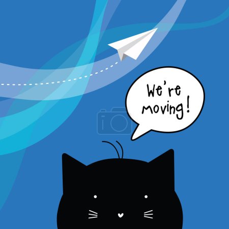 Illustration for We're moving. Soon. Relocation notice. Announcement. Paper plane. New location. - Royalty Free Image