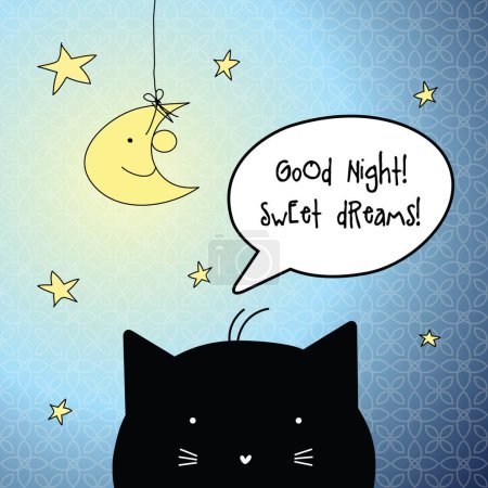 Ilustración de Good Nigt. Sweet dreams. Card with speech bubble. - Imagen libre de derechos