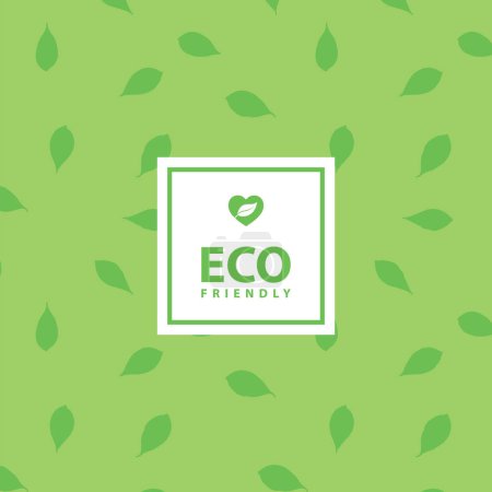 Ilustración de Green  background with eco friendly label, leaf pattern - Imagen libre de derechos